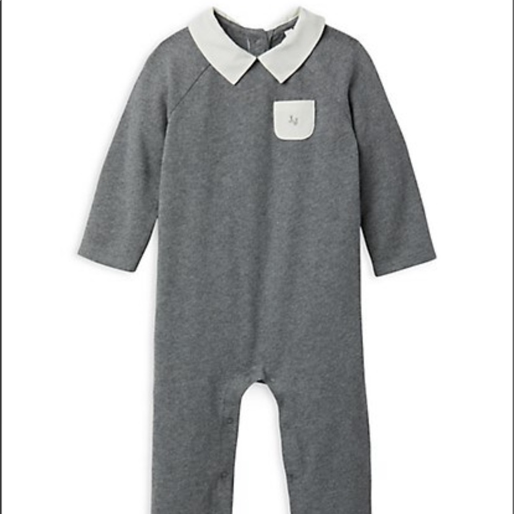 Janie and Jack Baby's Polo Logo Embroidered Coveralls gray one piece collared